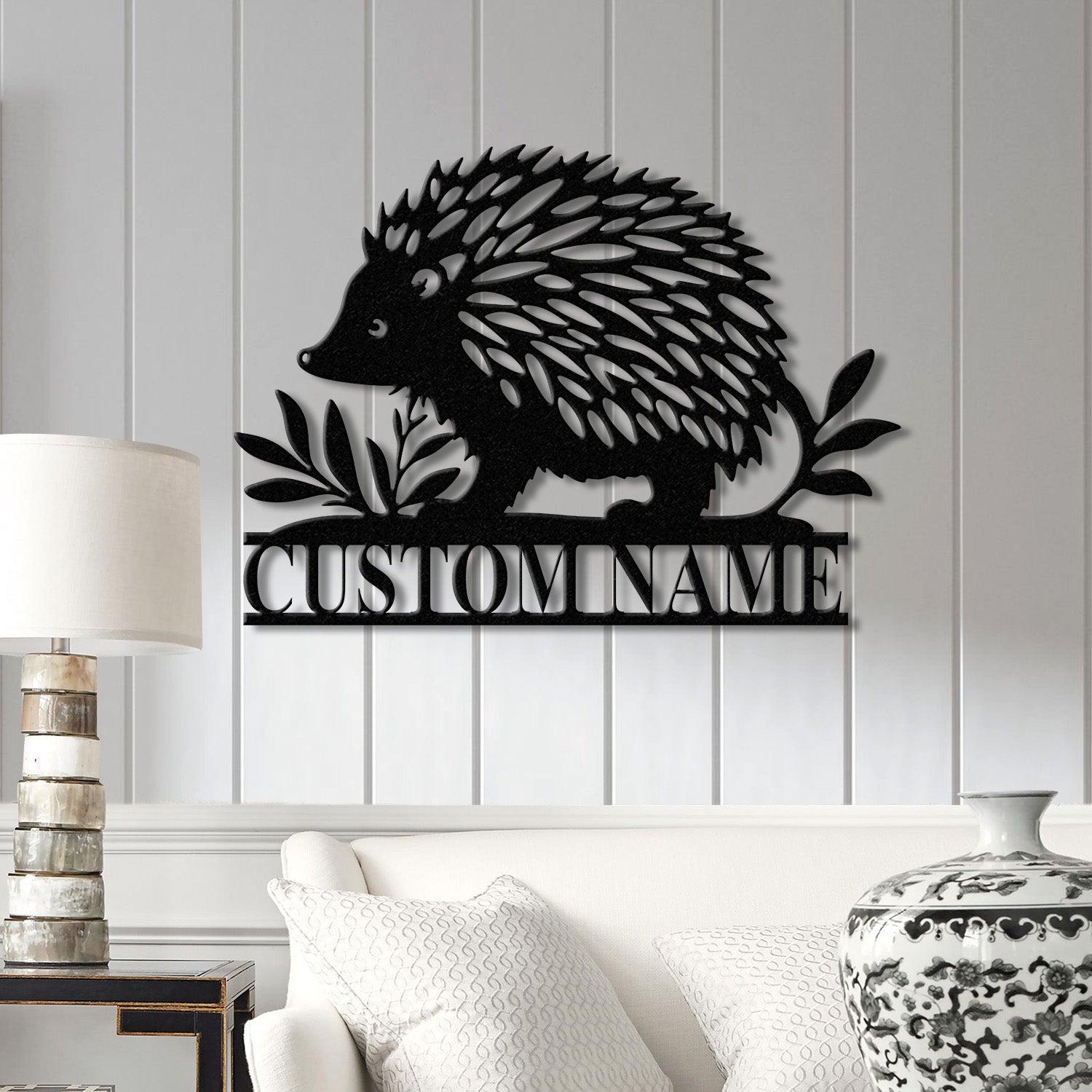 Personalized Hedgehog Monogram Metal Sign with LED Lights – Custom Hedgehog Name Sign – Hedgehog Lover Wall Art & Home Decor