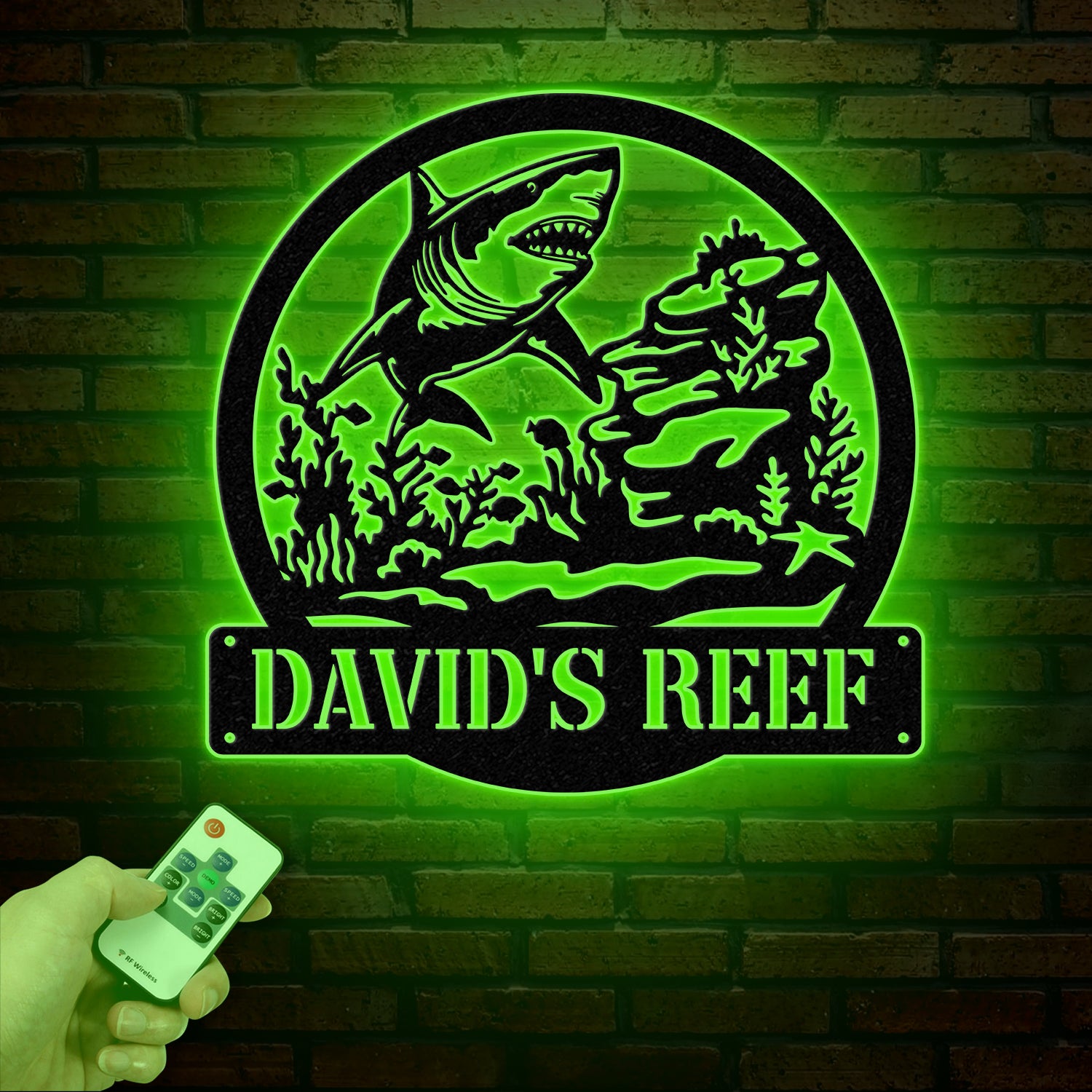 Custom Shark Metal Sign with Led Lights, Last Name Sign, Personalized Reef Wall Art, Shark Wall Decor, Indoor Home Decor & Shark Lover Gift