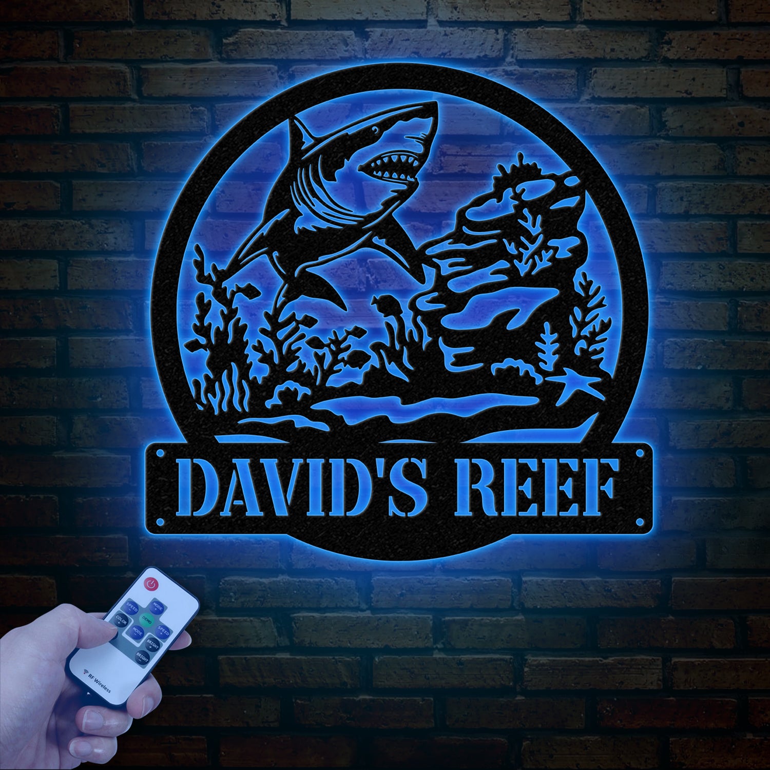 Custom Shark Metal Sign with Led Lights, Last Name Sign, Personalized Reef Wall Art, Shark Wall Decor, Indoor Home Decor & Shark Lover Gift