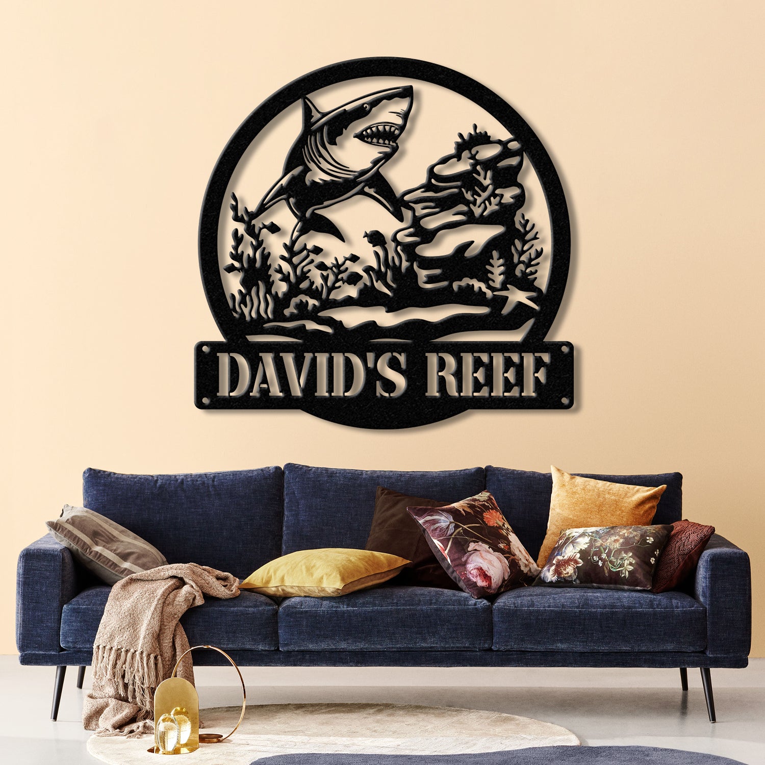 Custom Shark Metal Sign with Led Lights, Last Name Sign, Personalized Reef Wall Art, Shark Wall Decor, Indoor Home Decor & Shark Lover Gift