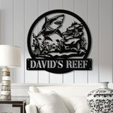 Custom Shark Metal Sign with Led Lights, Last Name Sign, Personalized Reef Wall Art, Shark Wall Decor, Indoor Home Decor & Shark Lover Gift