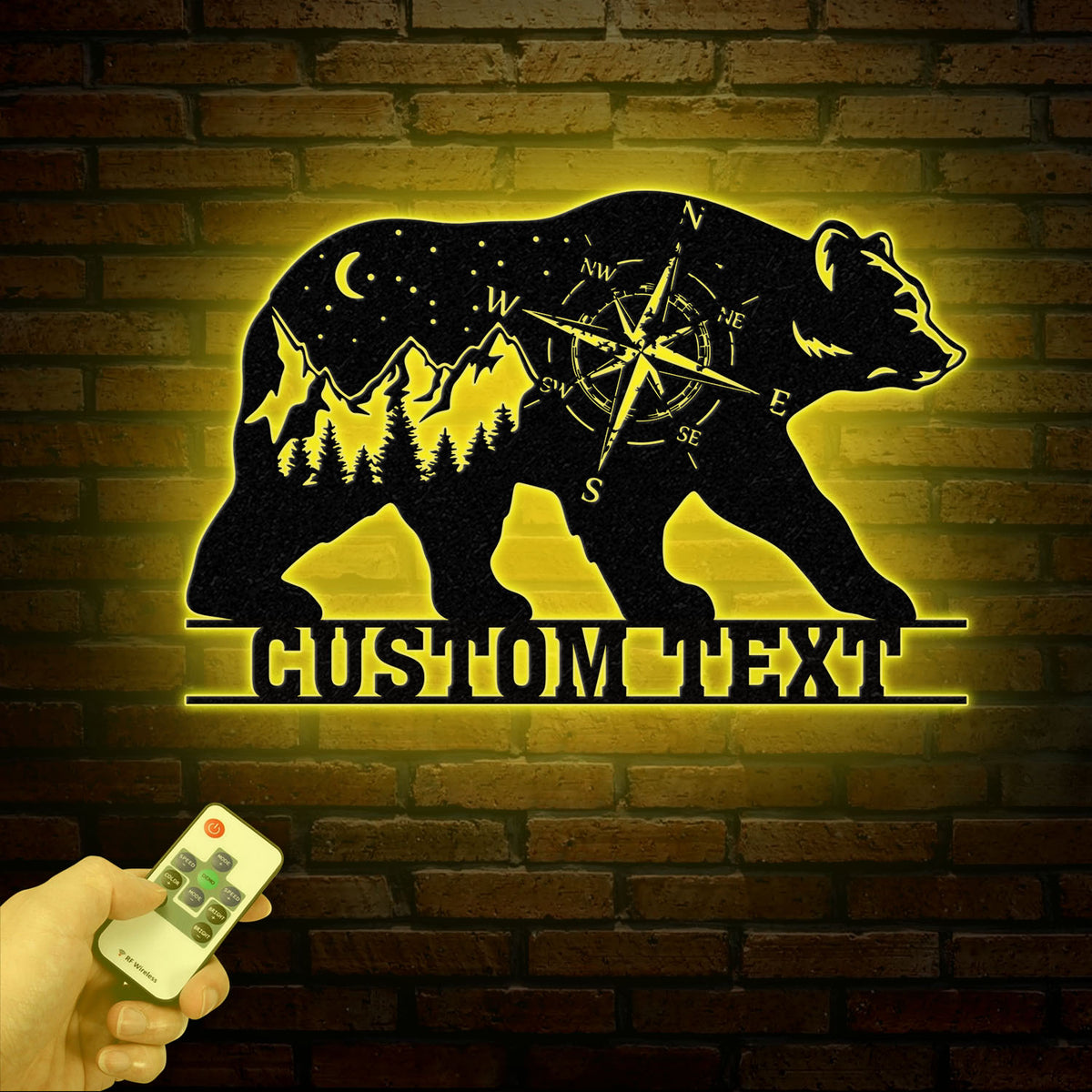 Custom Outdoor Themed Compass Metal Art with Bear, Bear Cabin Sign, Personalized Metal Bear Sign, Cabin Decor, Outdoor Bear Decor