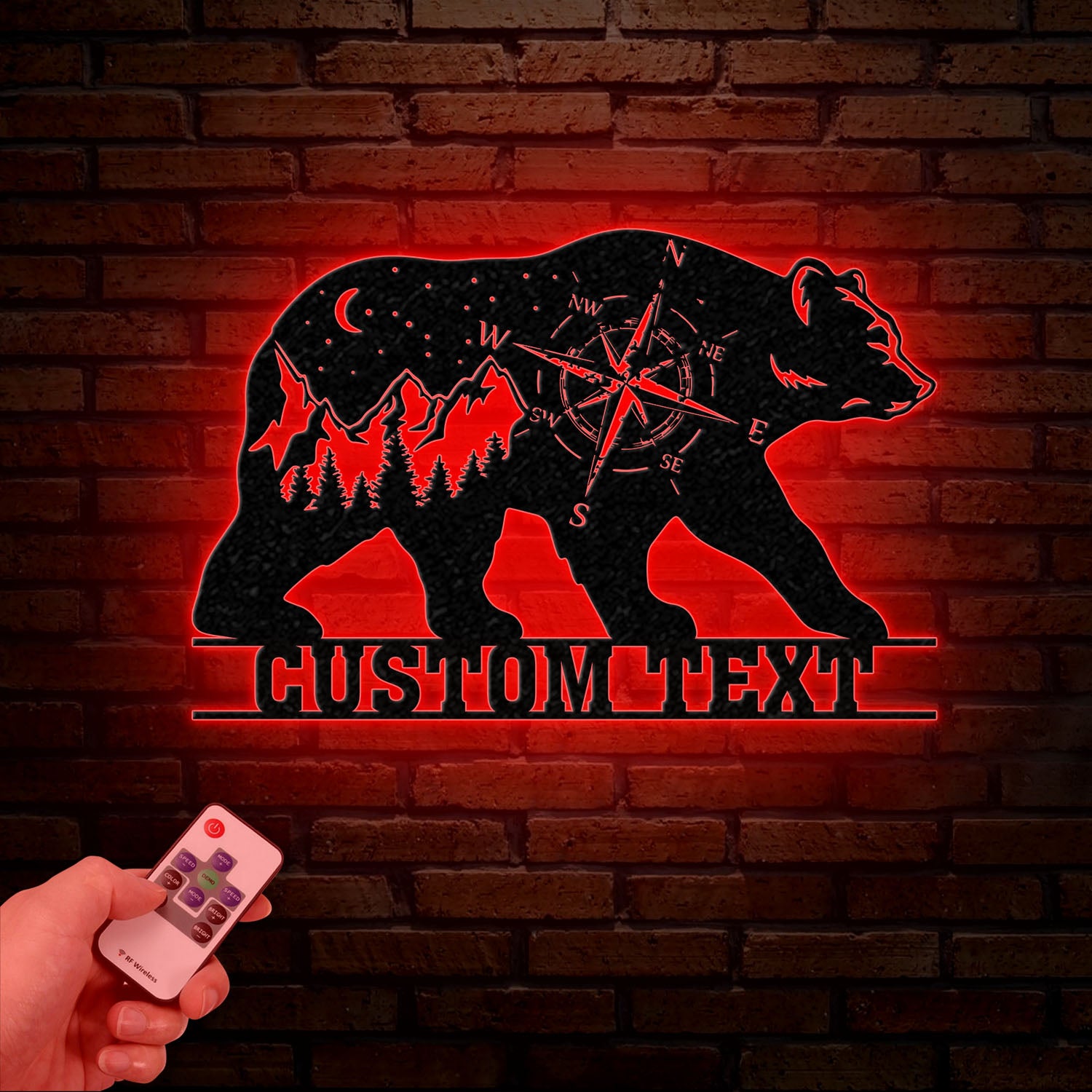 Custom Outdoor Themed Compass Metal Art with Bear, Bear Cabin Sign, Personalized Metal Bear Sign, Cabin Decor, Outdoor Bear Decor