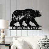 Custom Outdoor Themed Compass Metal Art with Bear, Bear Cabin Sign, Personalized Metal Bear Sign, Cabin Decor, Outdoor Bear Decor