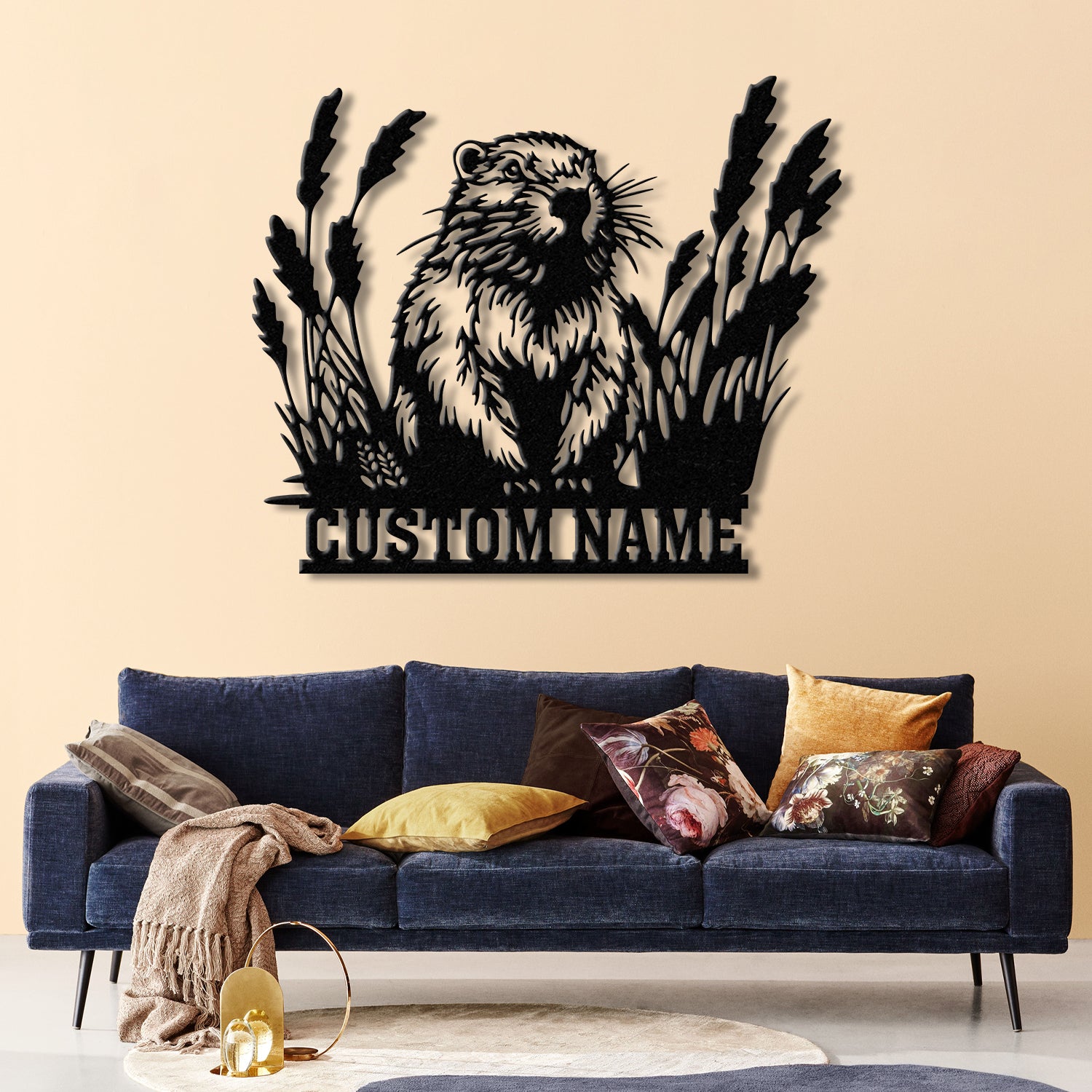 Beaver Cabin Sign, Personalized Metal Beaver Sign, Cabin Decor, Outdoor Bear Decor, Rustic Cabin Beaver Sign, Metal Monogram Art