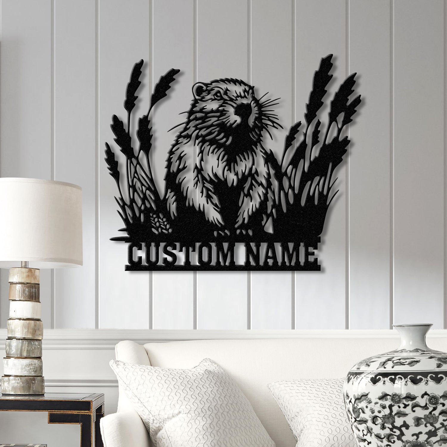 Beaver Cabin Sign, Personalized Metal Beaver Sign, Cabin Decor, Outdoor Bear Decor, Rustic Cabin Beaver Sign, Metal Monogram Art