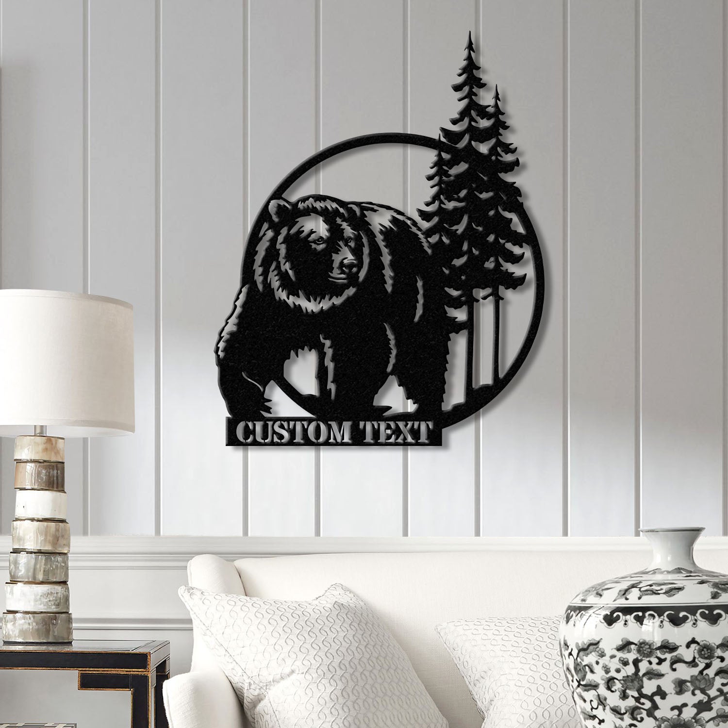 Personalized Bear Cabin Metal Sign with LED Light – Rustic Bear Decor for Cabin or Outdoors – Custom Door Monogram & Cabin Wall Art