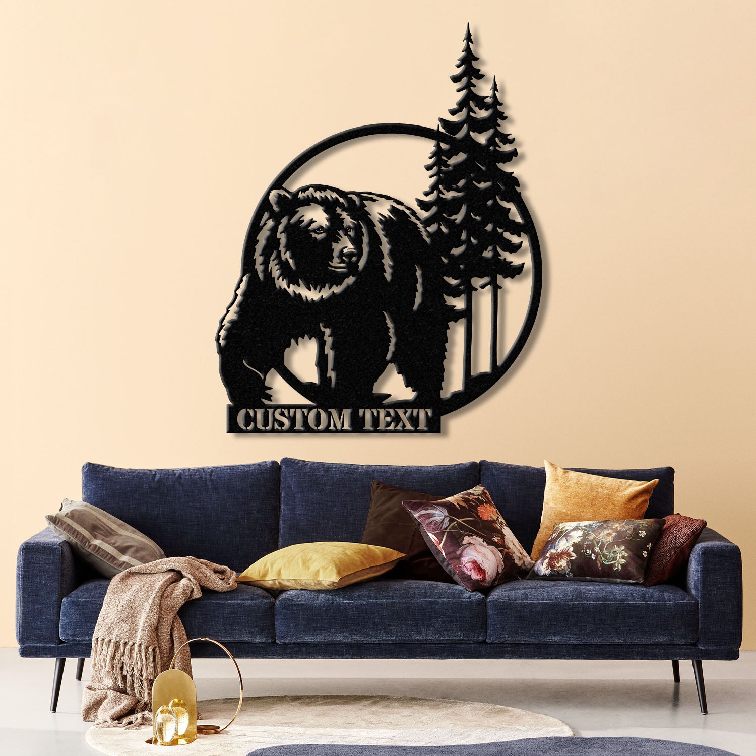 Personalized Bear Cabin Metal Sign with LED Light – Rustic Bear Decor for Cabin or Outdoors – Custom Door Monogram & Cabin Wall Art