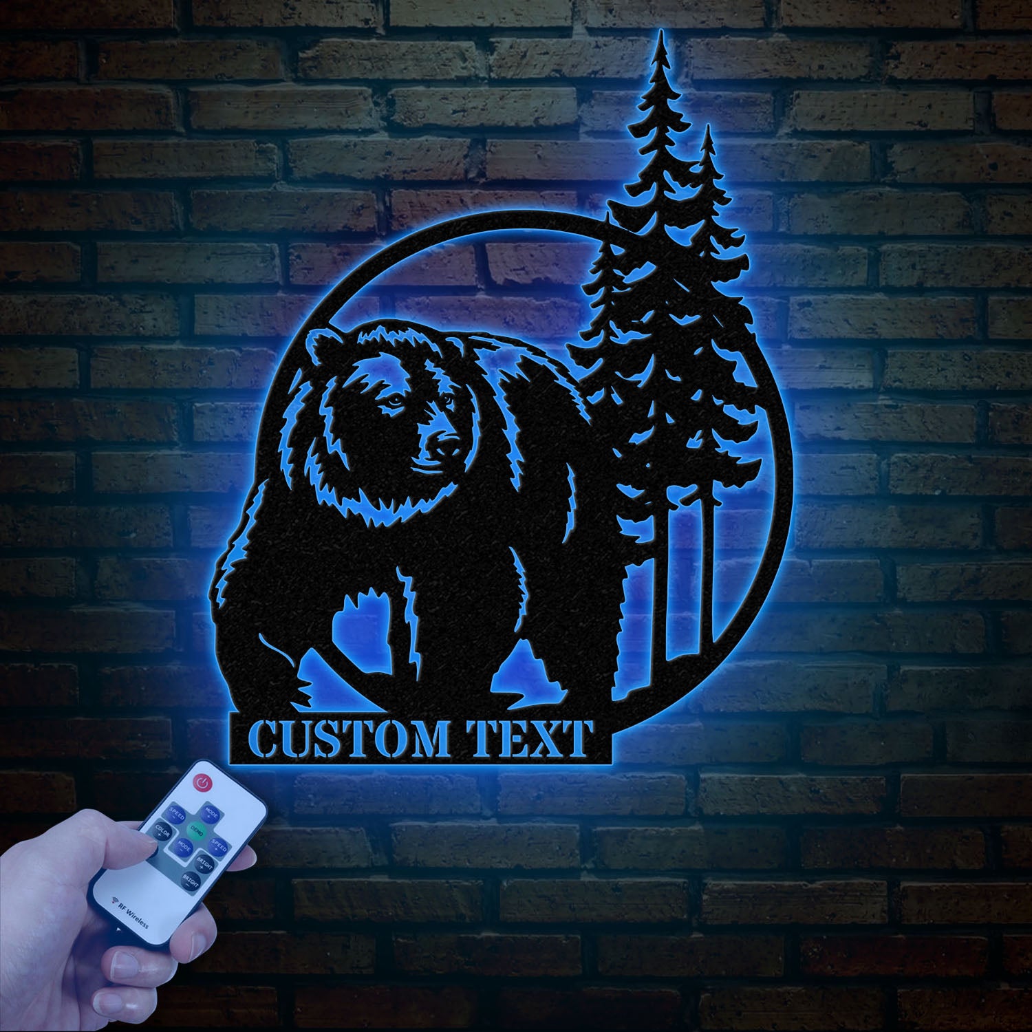 Personalized Bear Cabin Metal Sign with LED Light – Rustic Bear Decor for Cabin or Outdoors – Custom Door Monogram & Cabin Wall Art