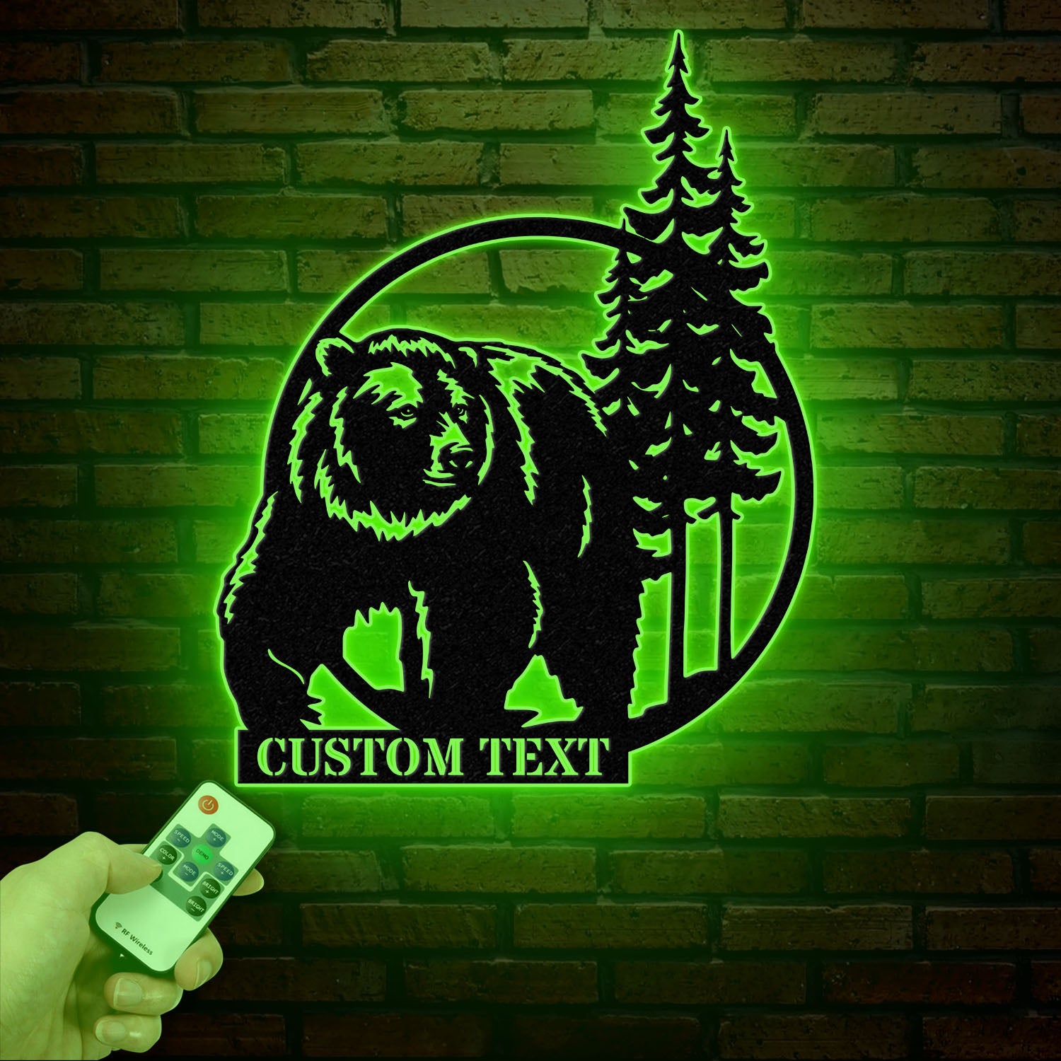 Personalized Bear Cabin Metal Sign with LED Light – Rustic Bear Decor for Cabin or Outdoors – Custom Door Monogram & Cabin Wall Art