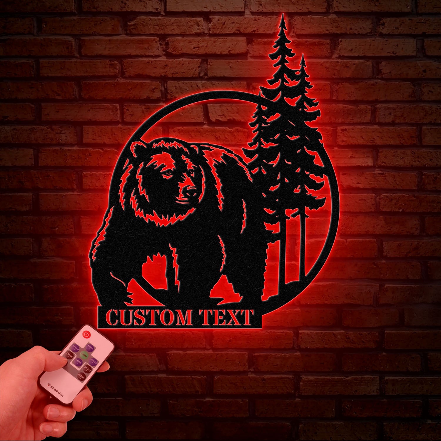 Personalized Bear Cabin Metal Sign with LED Light – Rustic Bear Decor for Cabin or Outdoors – Custom Door Monogram & Cabin Wall Art