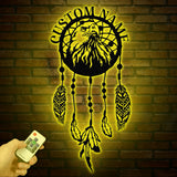 Custom Eagle Dream Catcher Metal Wall Art with Led Lights, Dreamcatcher Wall Hanging, Dreamcatcher Decor, Christmas gifts, Cabin Sign