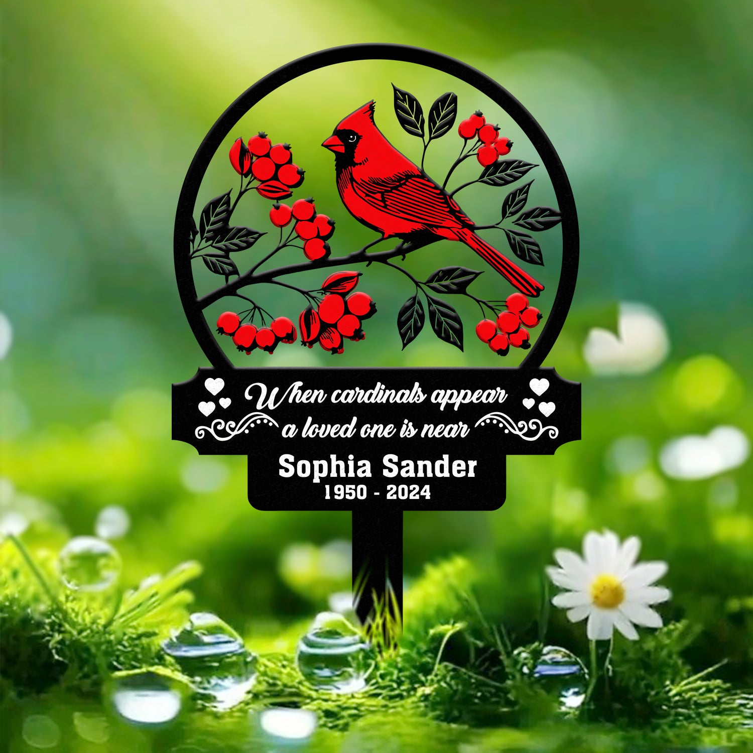 Personalized Cardinal Memorial Plaque with Stake, In Loving Memory Sign, Memorial Gift for Loss of Mother or Father, Sympathy Gift