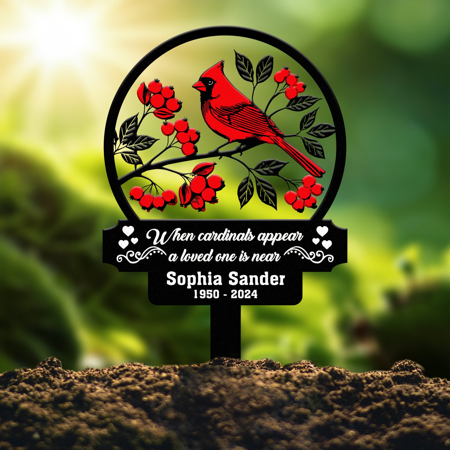 Personalized Cardinal Memorial Plaque with Stake, In Loving Memory Sign, Memorial Gift for Loss of Mother or Father, Sympathy Gift
