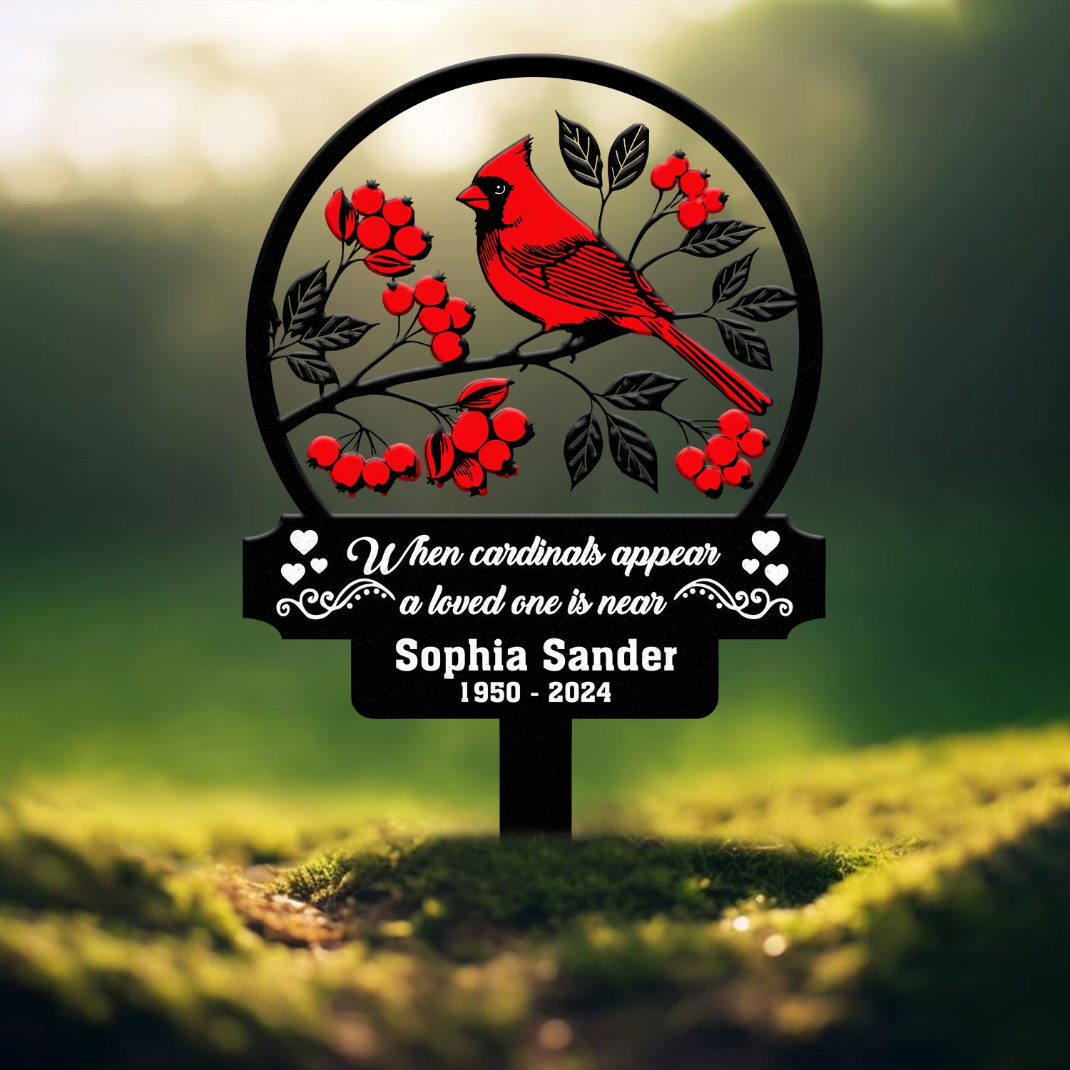 Personalized Cardinal Memorial Plaque with Stake, In Loving Memory Sign, Memorial Gift for Loss of Mother or Father, Sympathy Gift