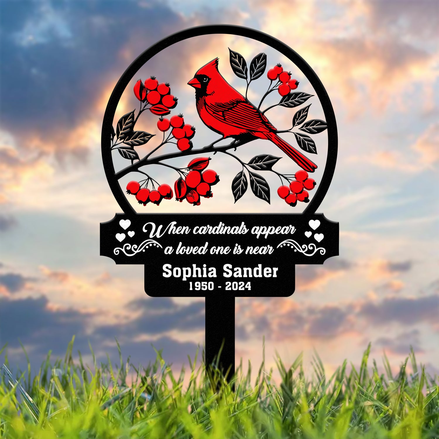 Personalized Cardinal Memorial Plaque with Stake, In Loving Memory Sign, Memorial Gift for Loss of Mother or Father, Sympathy Gift