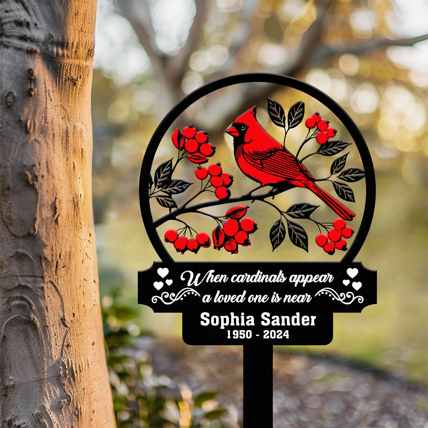 Personalized Cardinal Memorial Plaque with Stake, In Loving Memory Sign, Memorial Gift for Loss of Mother or Father, Sympathy Gift