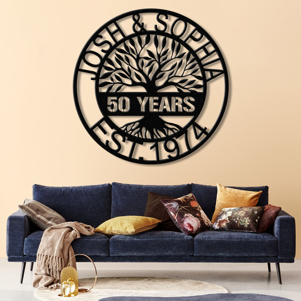 Custom Tree of Life Anniversary Metal Sign with LED Light, 50th Wedding Anniversary Gift, Personalized Family Name Wall Art