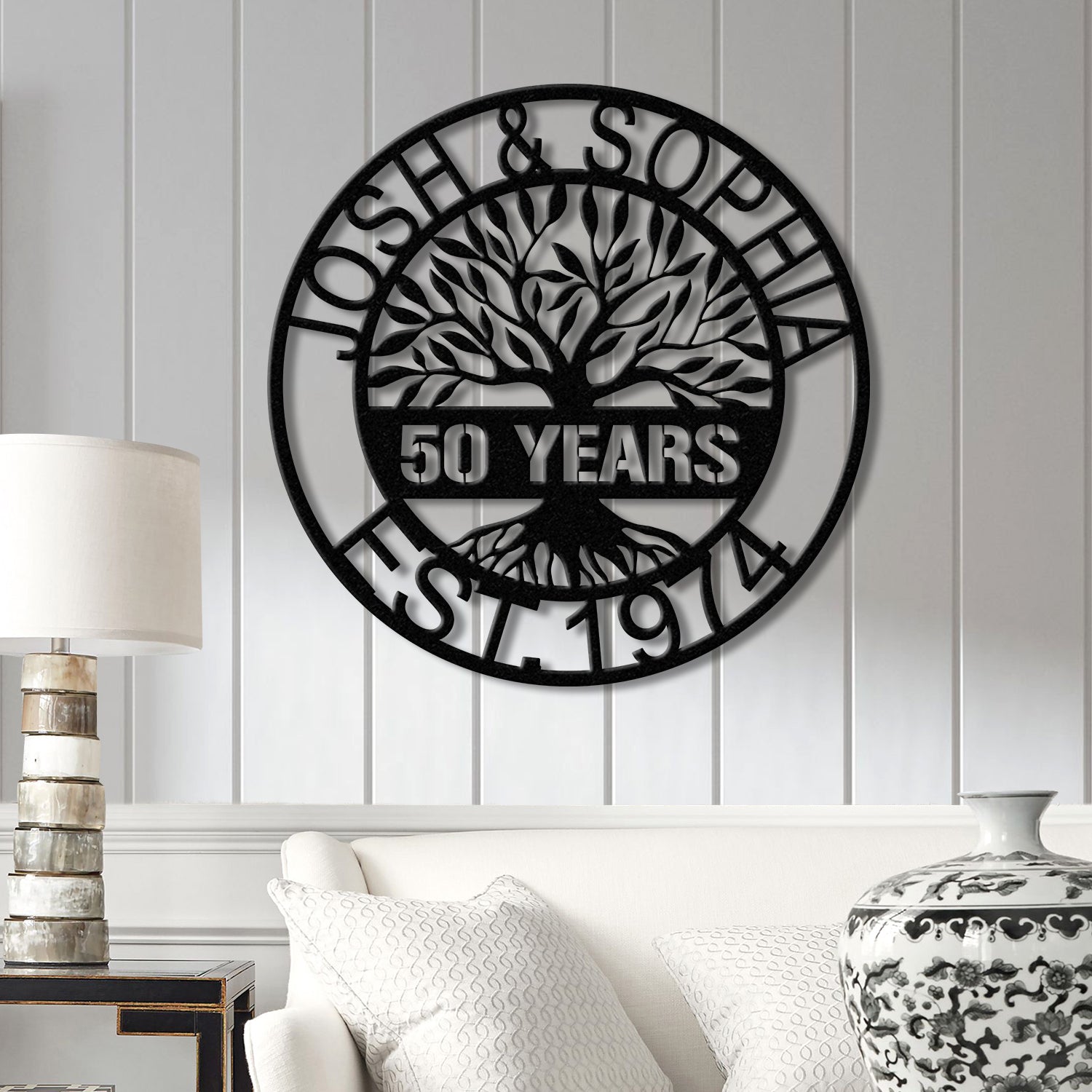 Custom Tree of Life Anniversary Metal Sign with LED Light, 50th Wedding Anniversary Gift, Personalized Family Name Wall Art