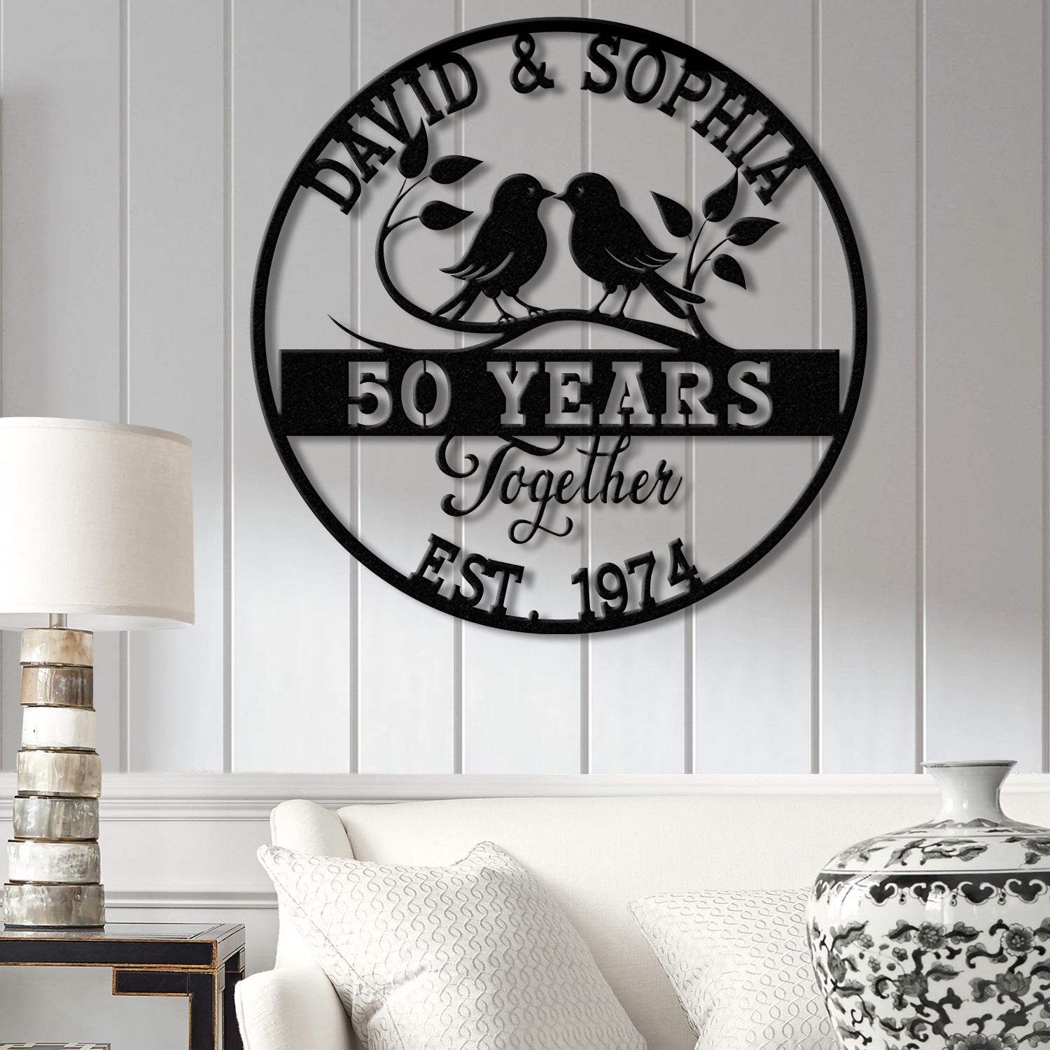 Custom 50 Years Together Floral Metal Sign, Personalized Last Name Monogram, Anniversary Gift, Wedding Metal Sign, Housewarming Gift