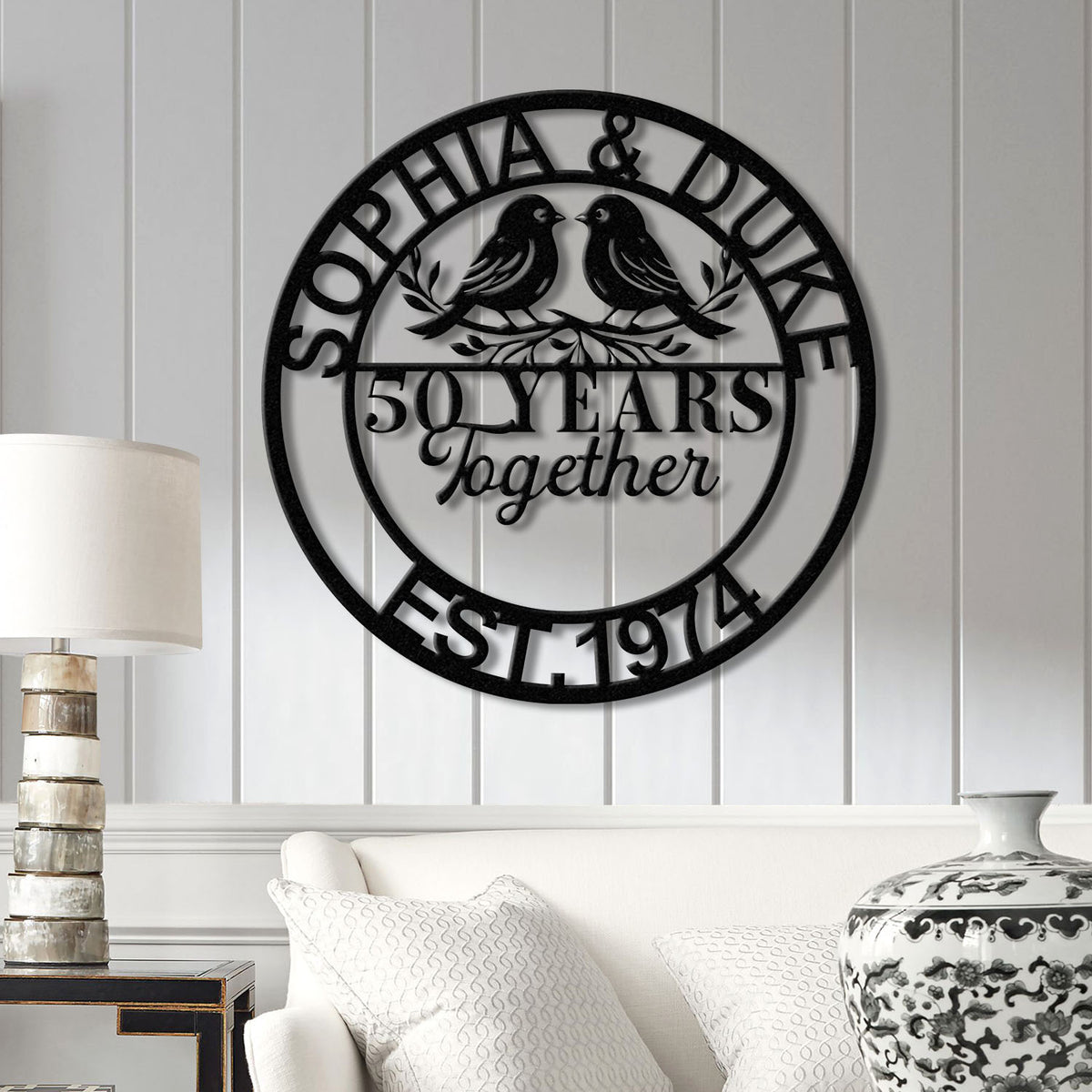 Personalized 50th Wedding Anniversary Lovebirds Metal Sign - Custom Wall Art Gift for Parents, Husband and Wife Milestone Gift, Wedding Gift