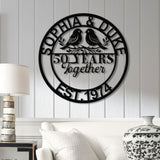 Personalized 50th Wedding Anniversary Lovebirds Metal Sign - Custom Wall Art Gift for Parents, Husband and Wife Milestone Gift, Wedding Gift