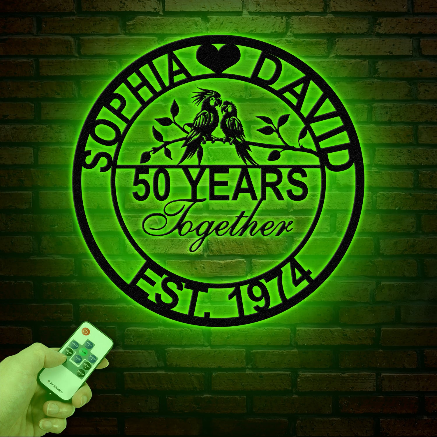 Custom 50th Anniversary Gift - Golden Anniversary Parrots Metal Sign, 50 Year Wedding Anniversary Wall Art Decor, Couples Milestone Gift
