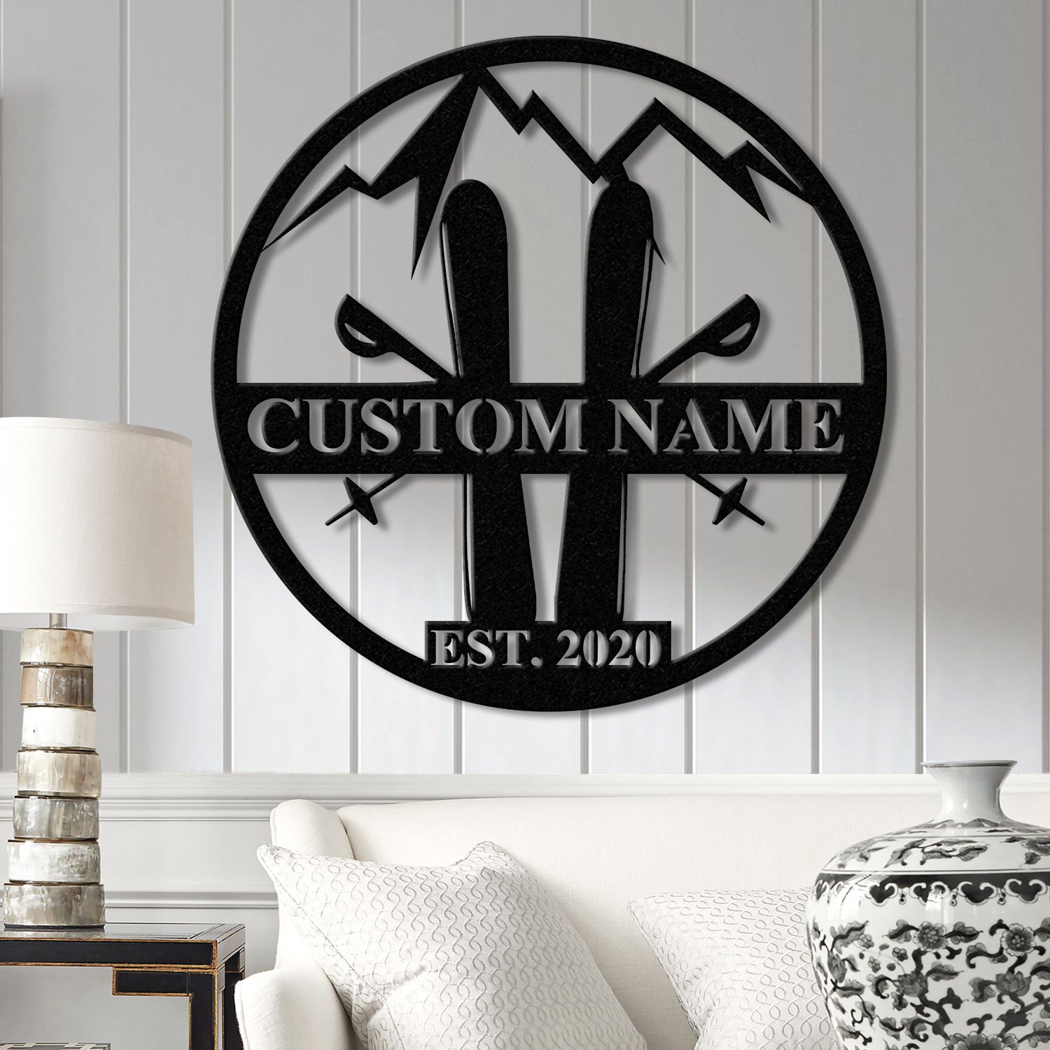 Personalized Snow Skiing Sign with LED Lights - Custom Metal Ski Sign - Snow Skier Gift with Name - Ski Lodge & Resort Decor