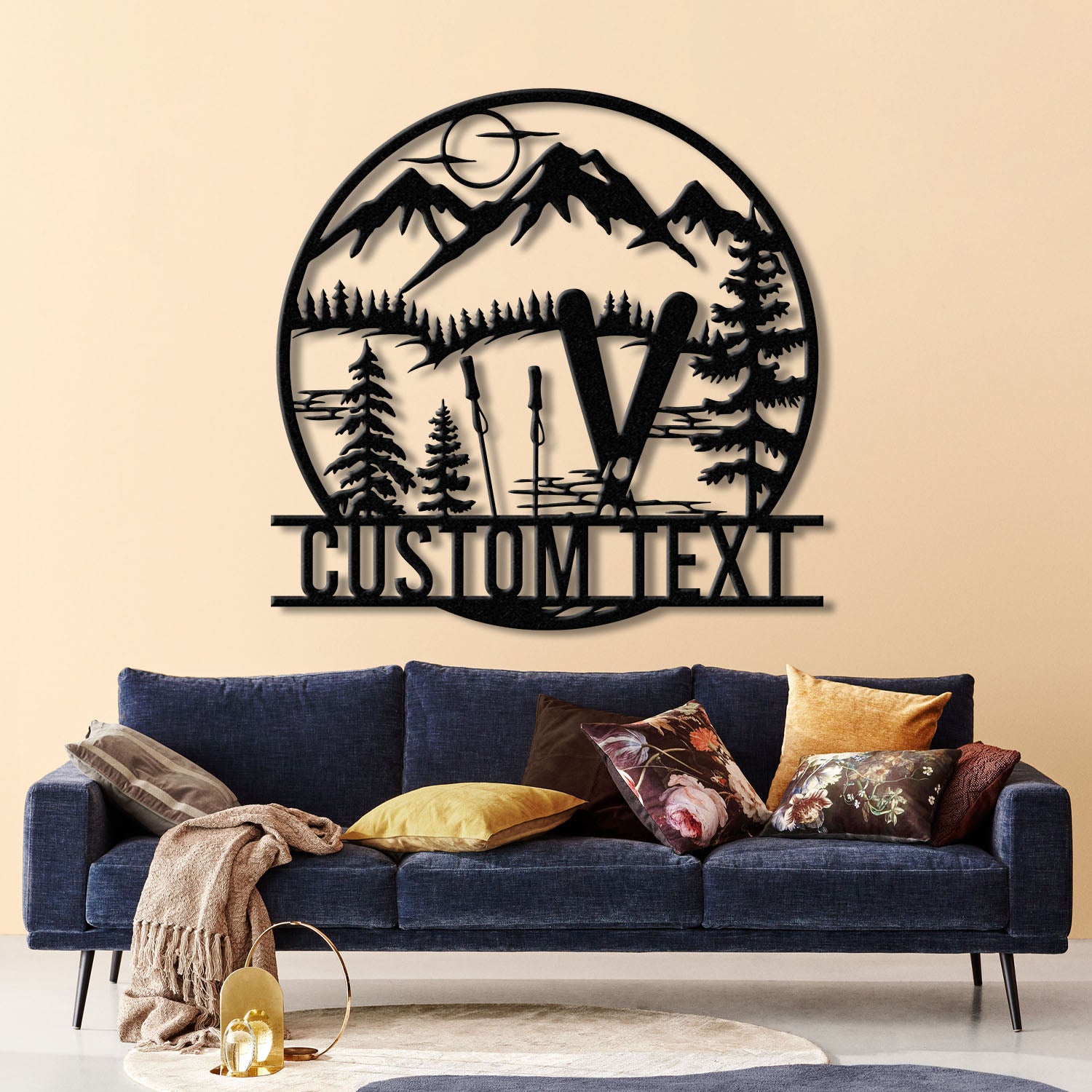 Custom Skiing Metal Sign with LED Lights - Personalized Ski Wall Art - Skier Gift & Monogram - Ski Home Decor & Snow Skiing Sign