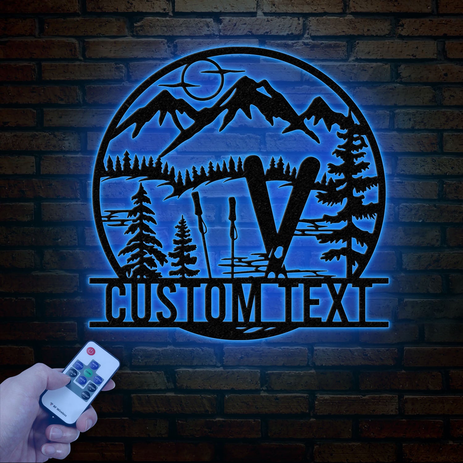 Custom Skiing Metal Sign with LED Lights - Personalized Ski Wall Art - Skier Gift & Monogram - Ski Home Decor & Snow Skiing Sign