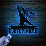 Whale Metal Wall Art with Led Lights, Large Blue Whale Home Decor, Ocean-Themed Nautical Wall Art, Whale Metal Sign for Coastal Decoration