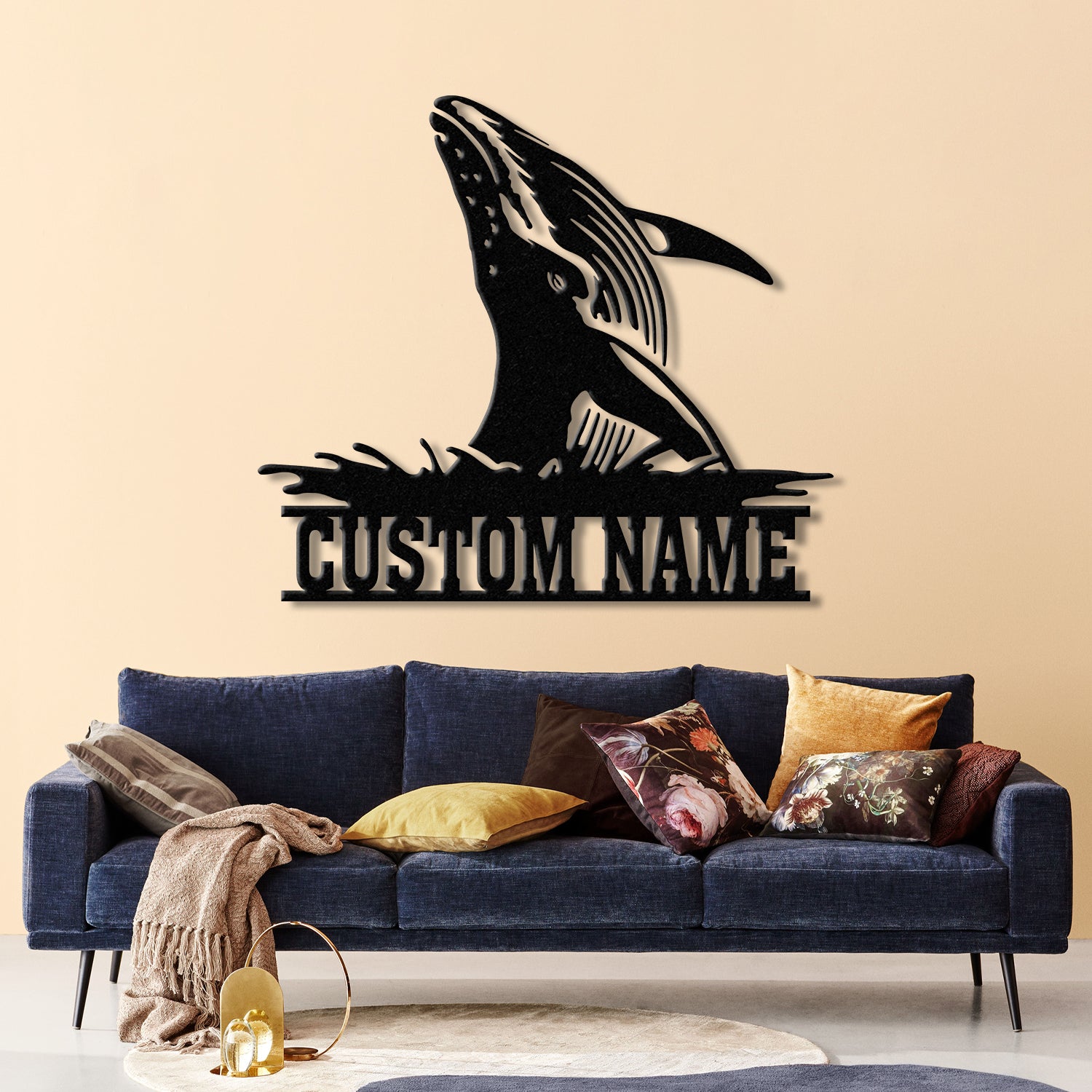 Whale Metal Wall Art with Led Lights, Large Blue Whale Home Decor, Ocean-Themed Nautical Wall Art, Whale Metal Sign for Coastal Decoration