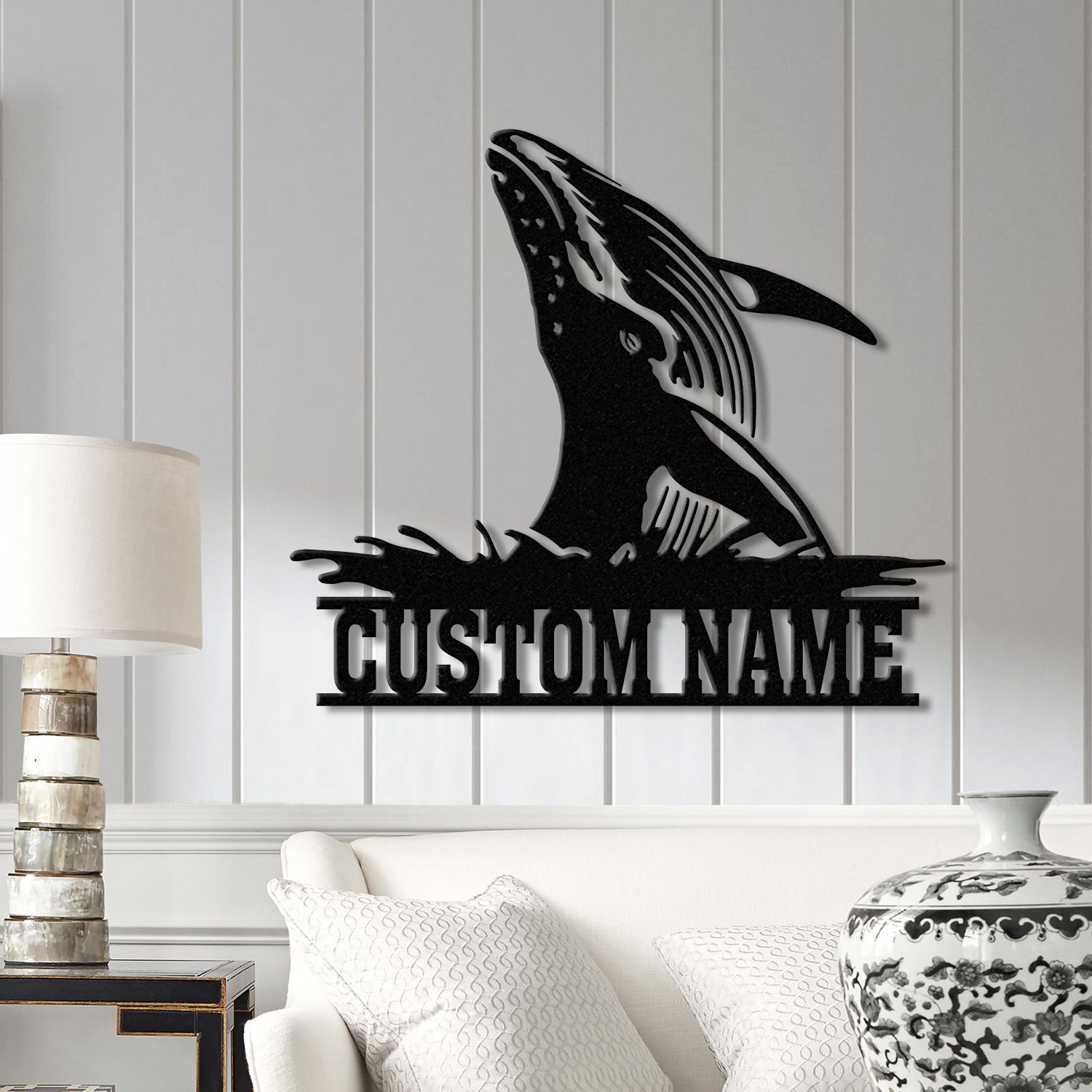 Whale Metal Wall Art with Led Lights, Large Blue Whale Home Decor, Ocean-Themed Nautical Wall Art, Whale Metal Sign for Coastal Decoration
