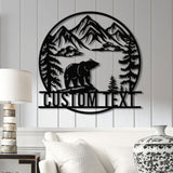Personalized Wilderness Bear Cabin Sign with LED Lights, Mountain Metal Bear Decor, Rustic Outdoor Cabin Sign, Custom Bear Door Decor