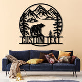 Personalized Wilderness Bear Cabin Sign with LED Lights, Mountain Metal Bear Decor, Rustic Outdoor Cabin Sign, Custom Bear Door Decor