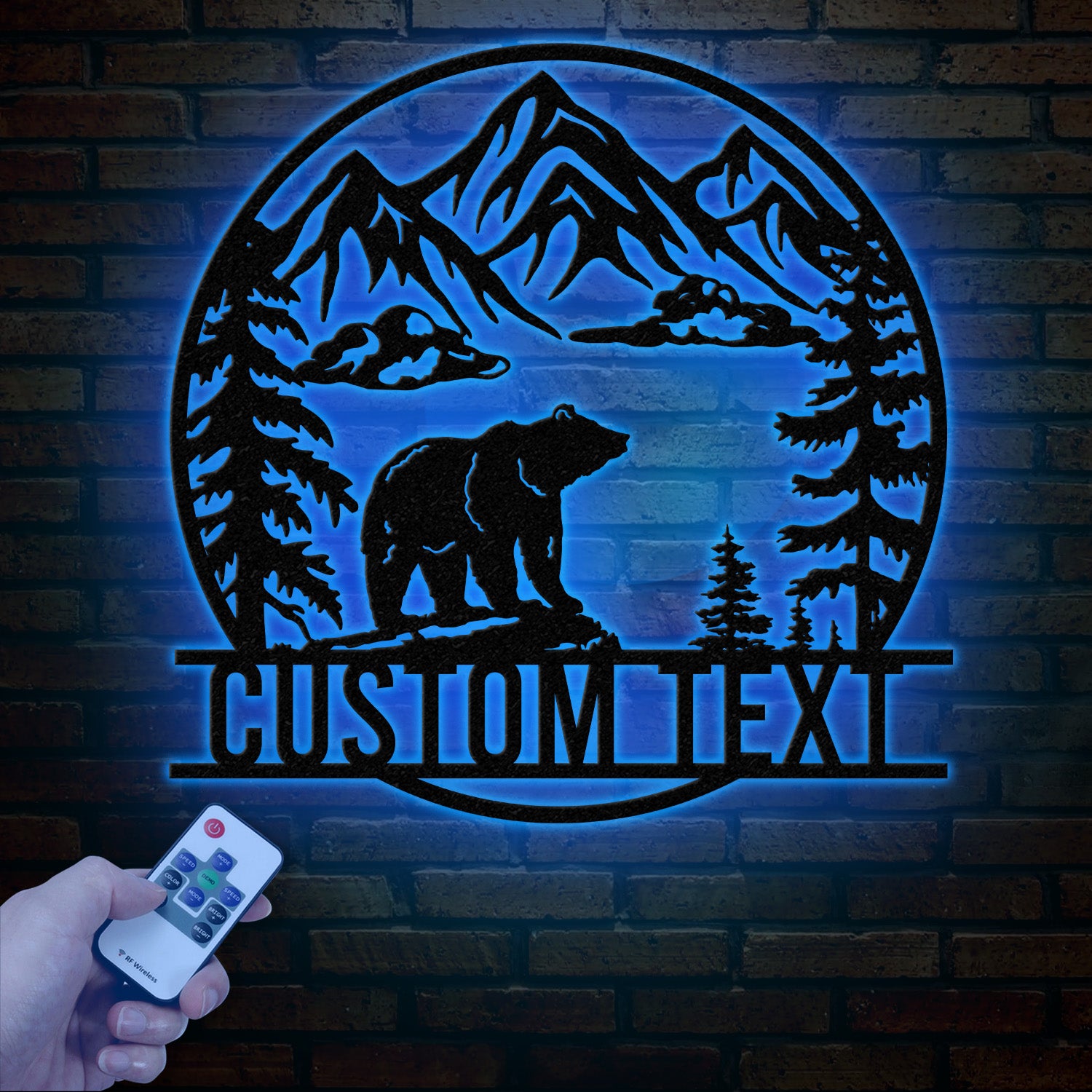 Personalized Wilderness Bear Cabin Sign with LED Lights, Mountain Metal Bear Decor, Rustic Outdoor Cabin Sign, Custom Bear Door Decor