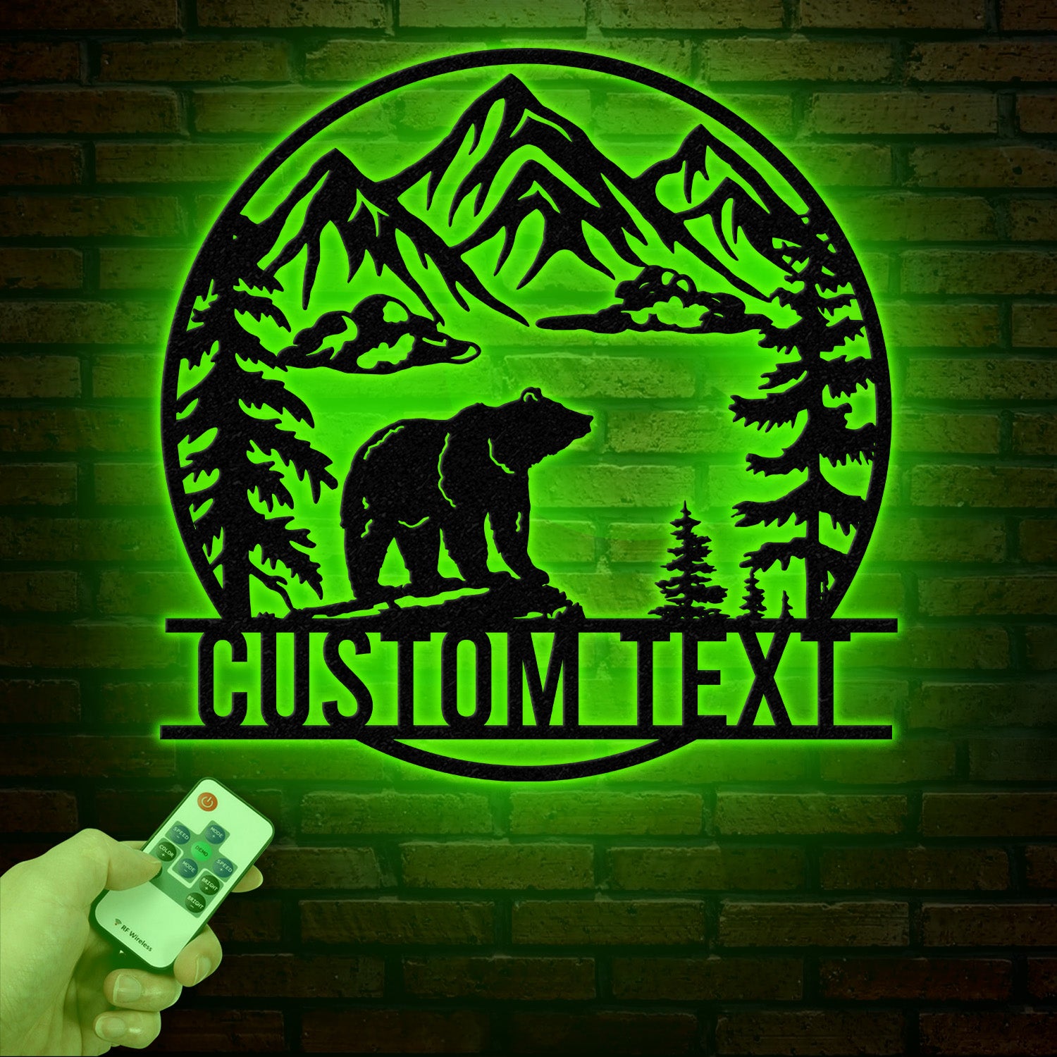Personalized Wilderness Bear Cabin Sign with LED Lights, Mountain Metal Bear Decor, Rustic Outdoor Cabin Sign, Custom Bear Door Decor