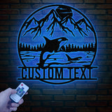 Custom Mountain Orca Metal Sign with LED Lights - Personalized Whale Wall Art - Ocean Wildlife Decor - Rustic Cabin & Outdoor Decor