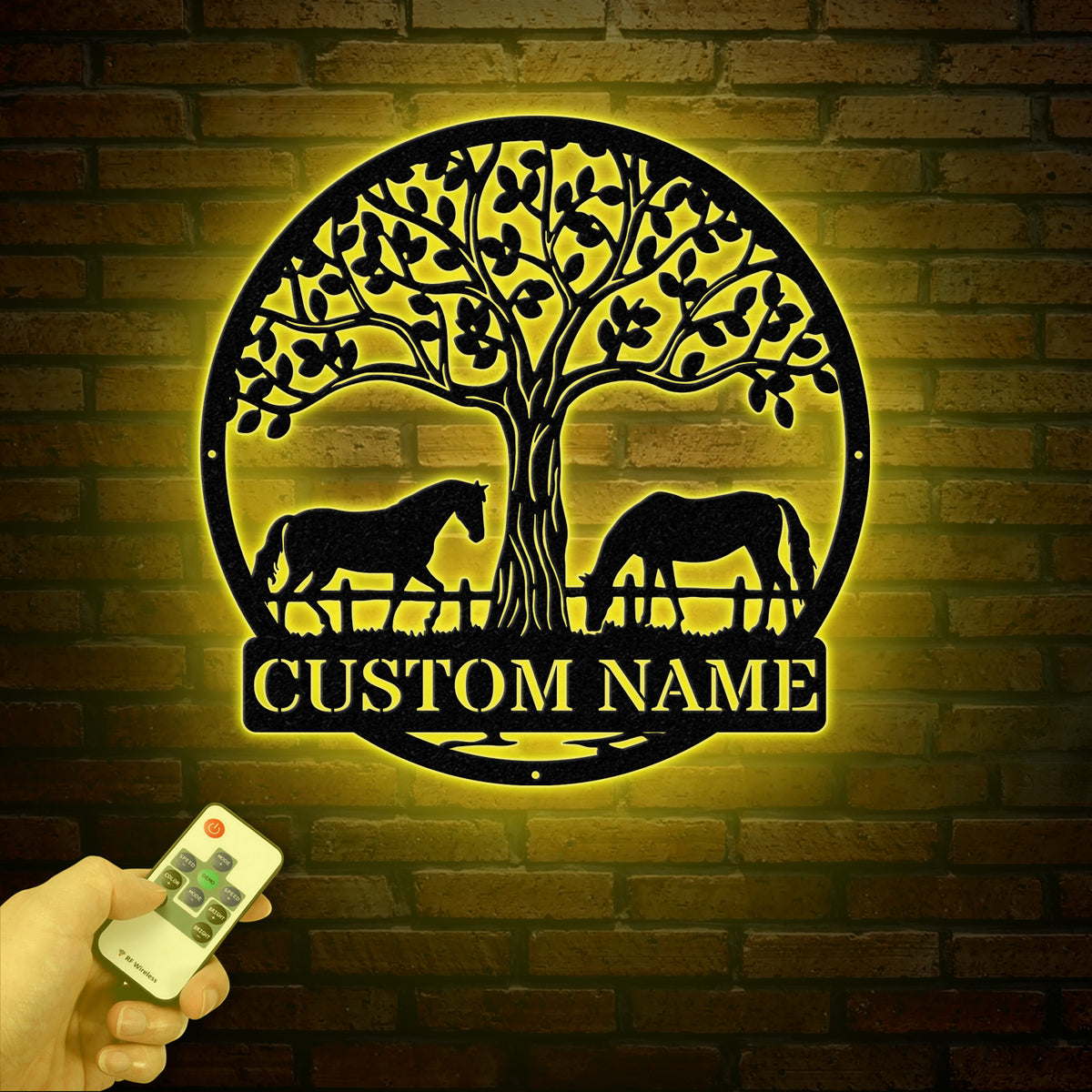 Custom Horse Farm Metal Sign with LED Lights - Personalized Horse Name Wall Art - Rustic Tree Decor for Ranch, Stable, or Outdoor Farmhouse