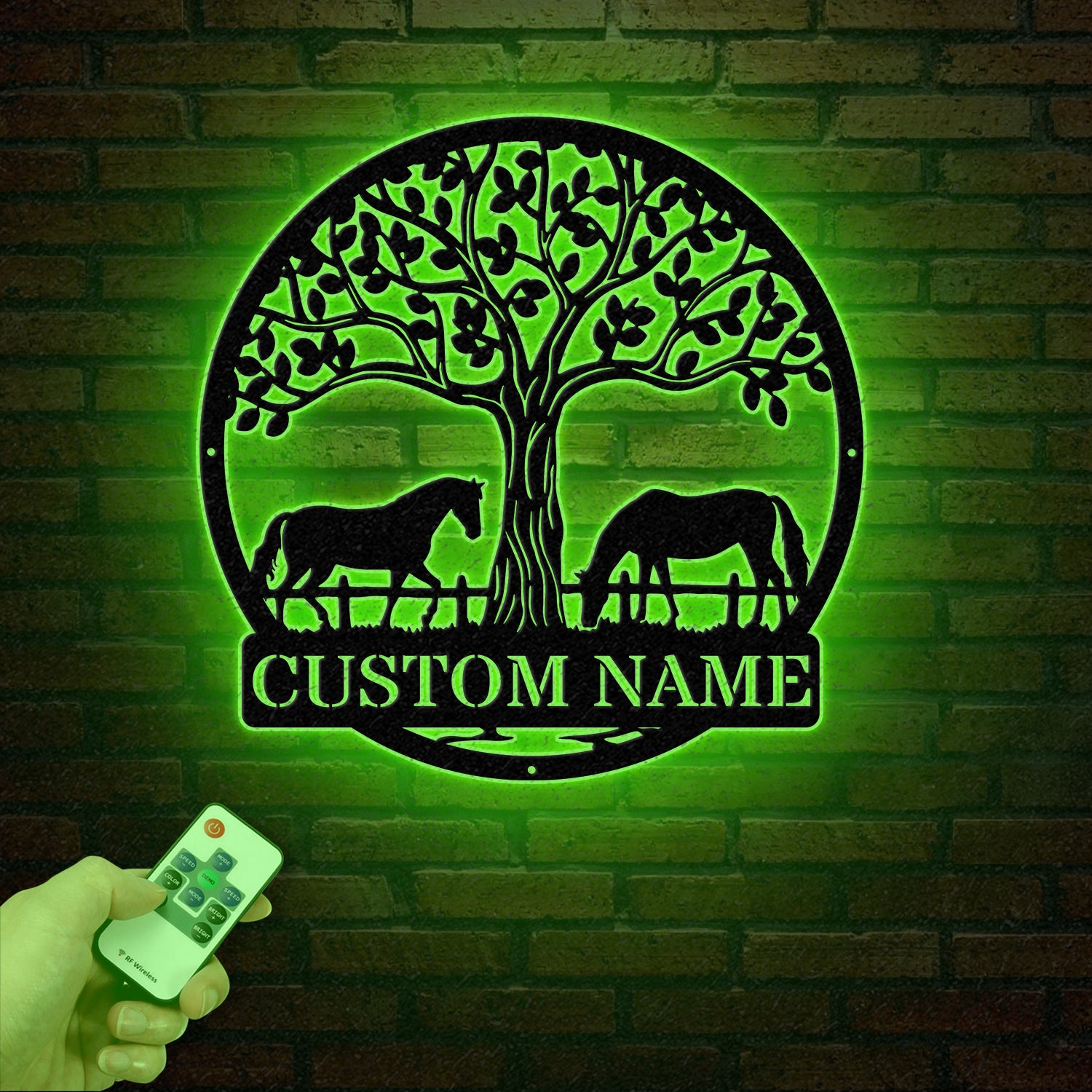 Custom Horse Farm Metal Sign with LED Lights - Personalized Horse Name Wall Art - Rustic Tree Decor for Ranch, Stable, or Outdoor Farmhouse