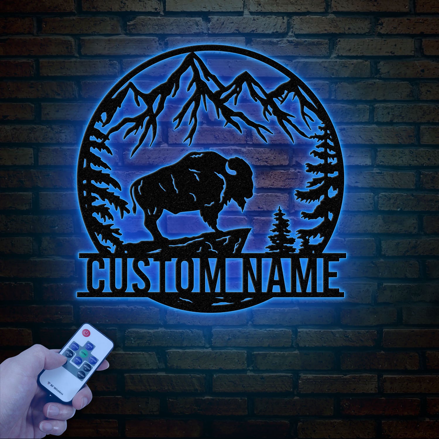 Custom Outdoor Bison Metal Sign with LED Lights – Personalized Buffalo Name Sign – Lone Bison Camp Decor & Gift for Him, Buffalo Decor