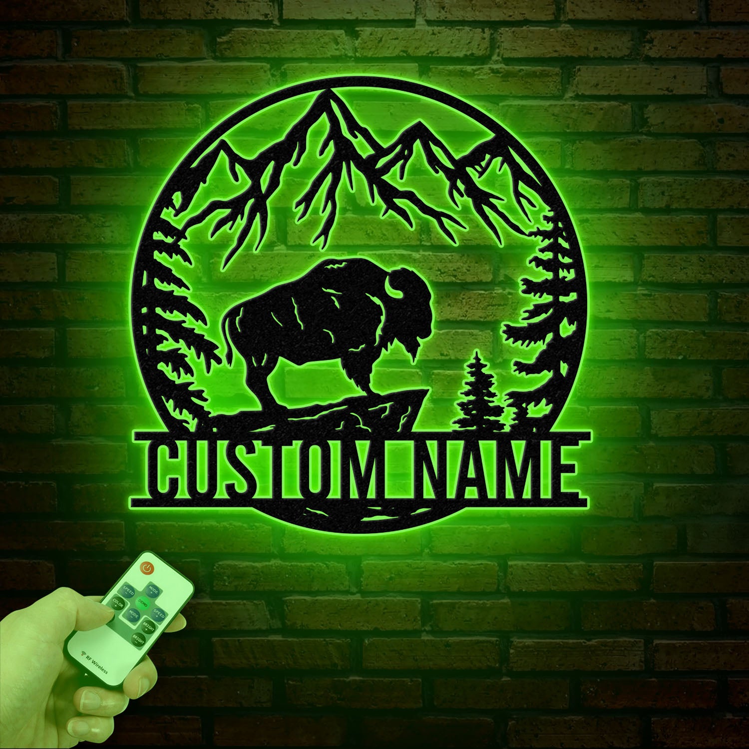Custom Outdoor Bison Metal Sign with LED Lights – Personalized Buffalo Name Sign – Lone Bison Camp Decor & Gift for Him, Buffalo Decor