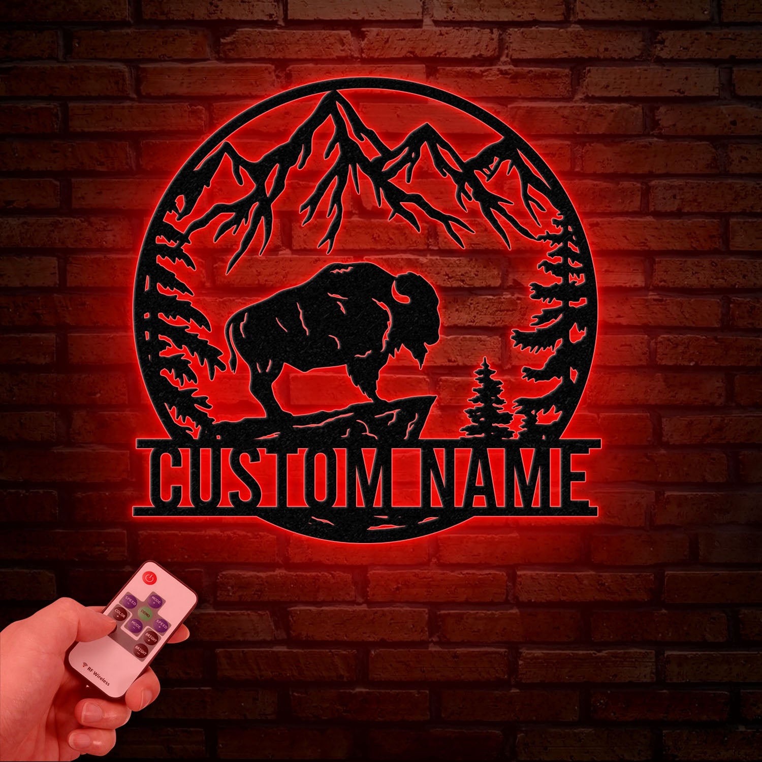 Custom Outdoor Bison Metal Sign with LED Lights – Personalized Buffalo Name Sign – Lone Bison Camp Decor & Gift for Him, Buffalo Decor