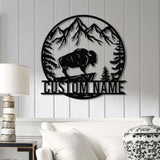 Custom Outdoor Bison Metal Sign with LED Lights – Personalized Buffalo Name Sign – Lone Bison Camp Decor & Gift for Him, Buffalo Decor