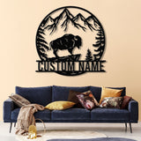Custom Outdoor Bison Metal Sign with LED Lights – Personalized Buffalo Name Sign – Lone Bison Camp Decor & Gift for Him, Buffalo Decor