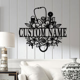 Personalized Floral Nurse Metal Sign, RN LPN CNA Gifts, Mother's Day Gift for Nurses, Custom Family Name Sign, Doctor Gift, Nurse Decor