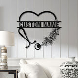 Personalized Floral Nurse Metal Sign, RN LPN CNA Gifts, Mother's Day Gift for Nurses, Custom Family Name Sign, Doctor Gift, Nurse Decor
