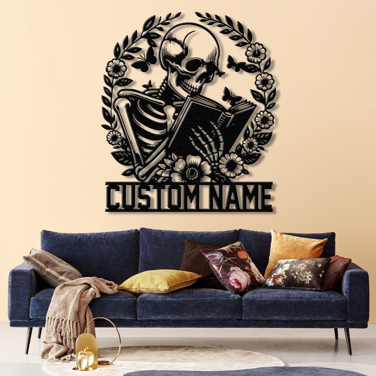Personalized Skeleton Reading Books Metal Sign with LED Lights - Library Decor - Bookworm & Reading Room Sign - Book Club Gift