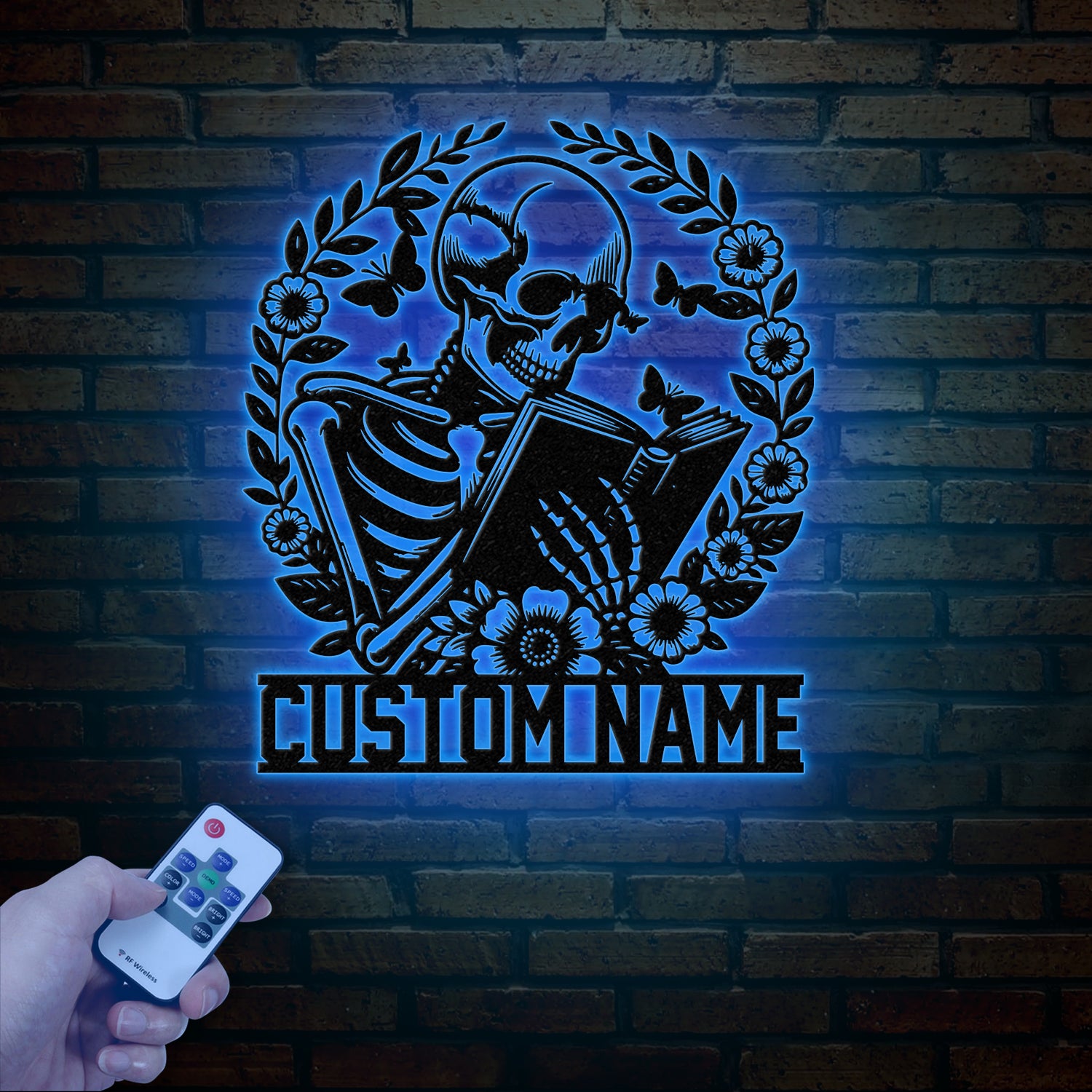 Personalized Skeleton Reading Books Metal Sign with LED Lights - Library Decor - Bookworm & Reading Room Sign - Book Club Gift