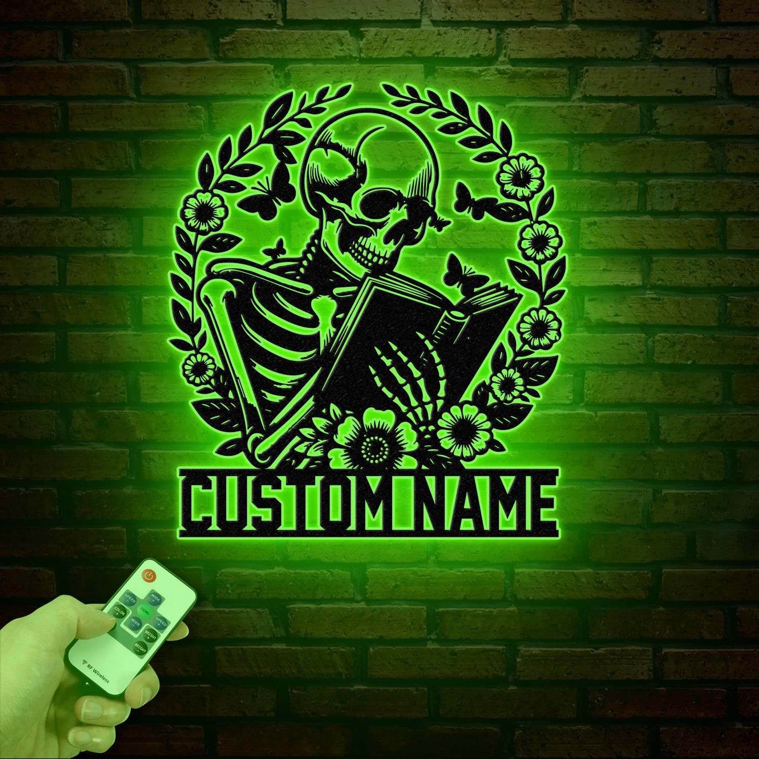 Personalized Skeleton Reading Books Metal Sign with LED Lights - Library Decor - Bookworm & Reading Room Sign - Book Club Gift